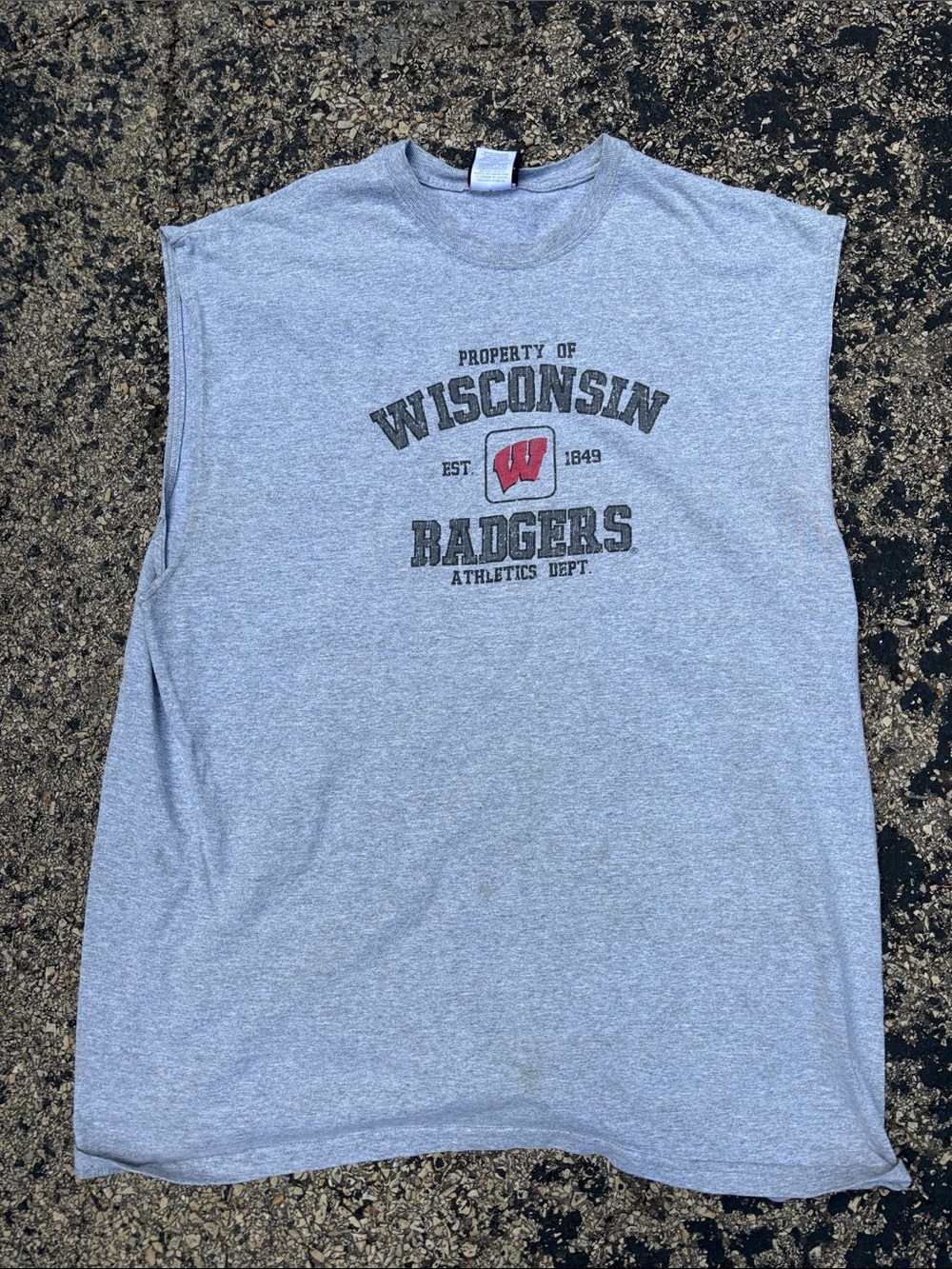 Vintage Wisconsin Badgers Mens XXL Cotton Sleeveless Muscle Tee Tank Top Gray